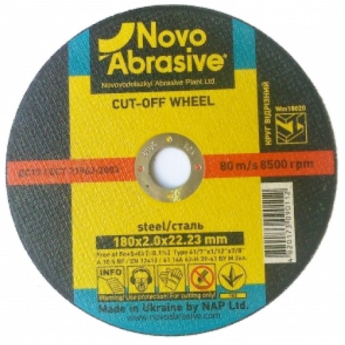 Круг отрезной NovoAbrasive по металлу 180 х 2.0 41 14А 22.23 мм